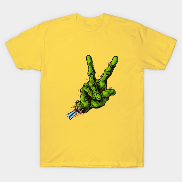 Zombie Hand Giving Peace Sign T-Shirt by DavidLoblaw